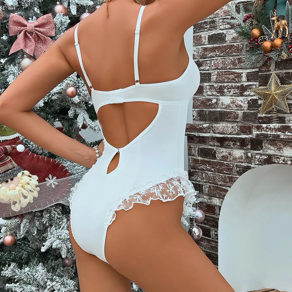 White Lace Bodysuit Nightwear Alluring Lingerie For Women