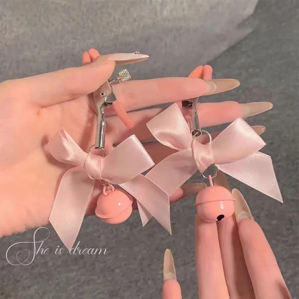 Adjustable Bow Nipple Clamps With Bells Adult Sex Toys