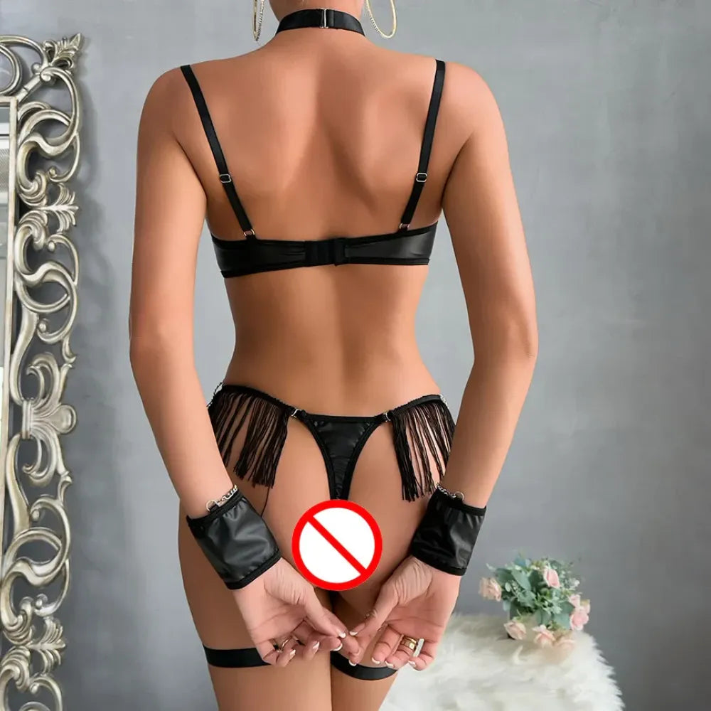 JSY Sexy Lingerie Women Body Underwear Black Leather