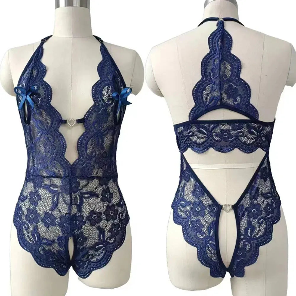 Wine Red Crotchless Lingerie Set for Women